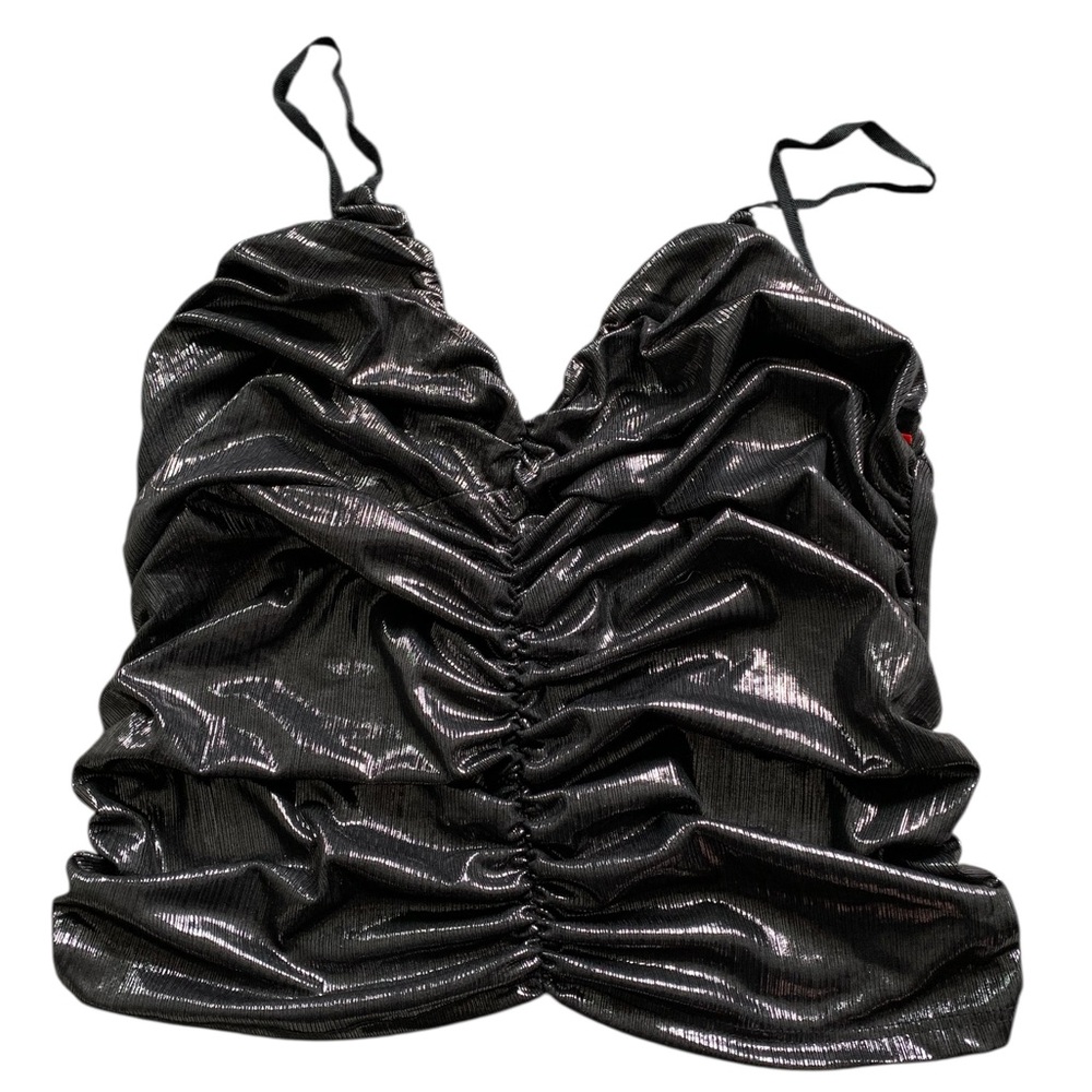 ZARA Metallic Black Ruched Camisole Top Size Medium - Picture 4 of 7
